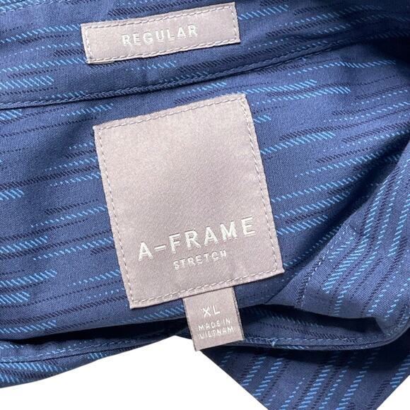 A-frame Shirt Mens XL Blue Geo Print Cotton Stretch Button Front Business Casual - Picture 6 of 7